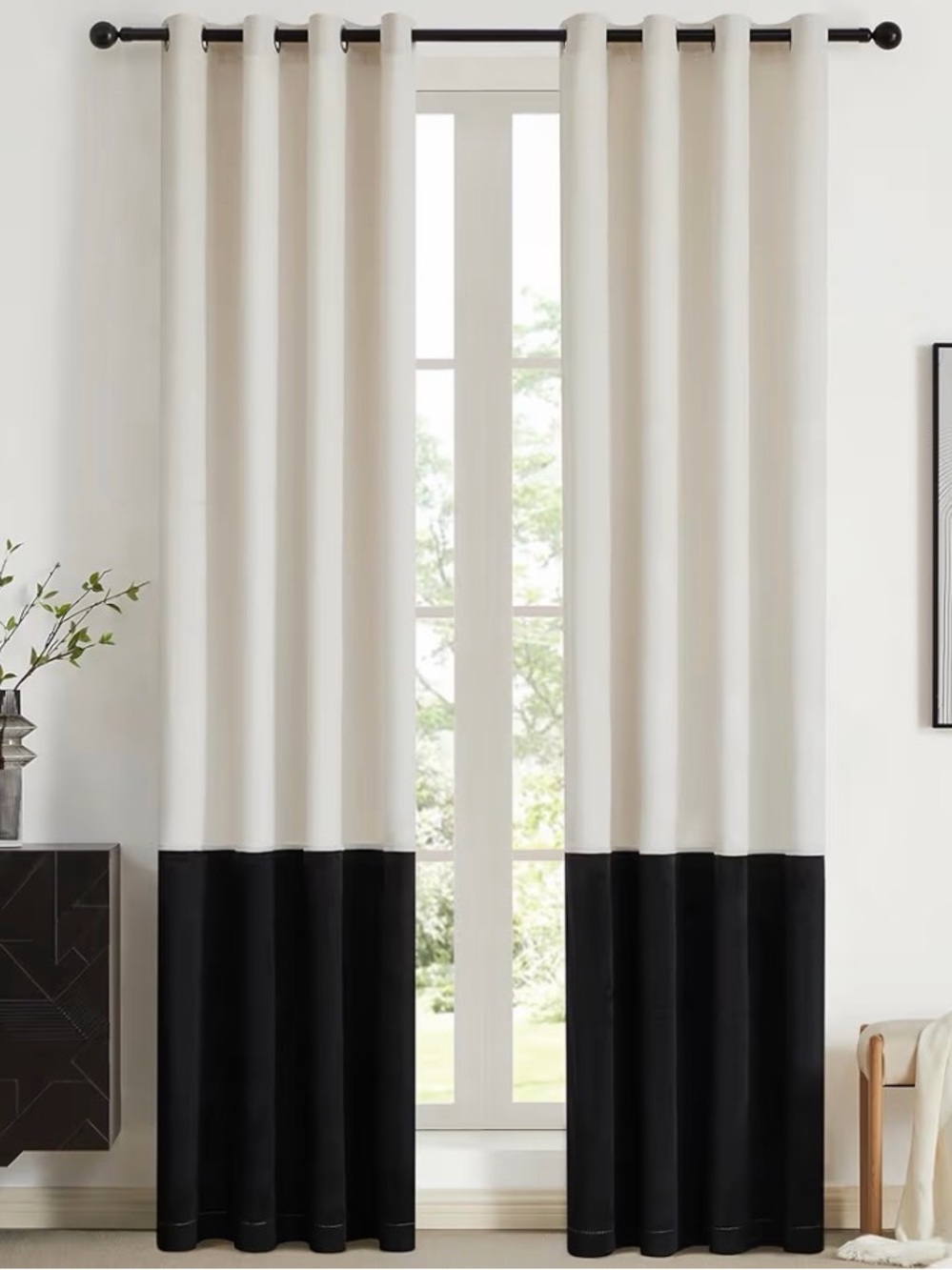 Cream and Black Decorative Velvet Curtains 84 inches 4 Panels
Color Block